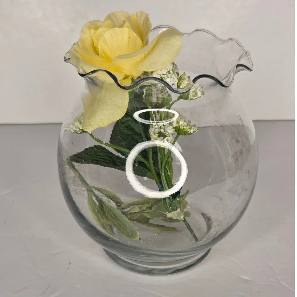Clear Glass Bowl Vase Ruffled Crimped Rim Decor or Fish Bowl